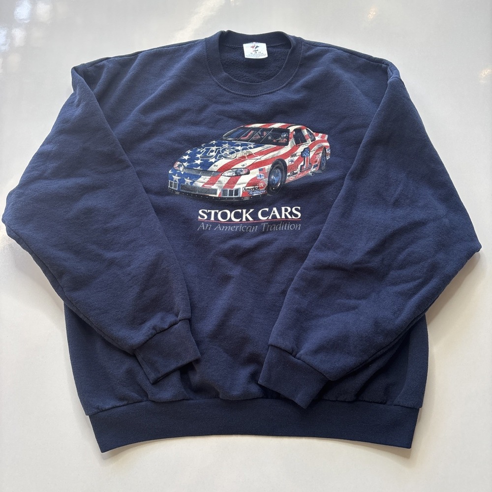 Jerzees Stock Cars An American Tradition Navy Blue Size XL Crewneck Sweatshirt
